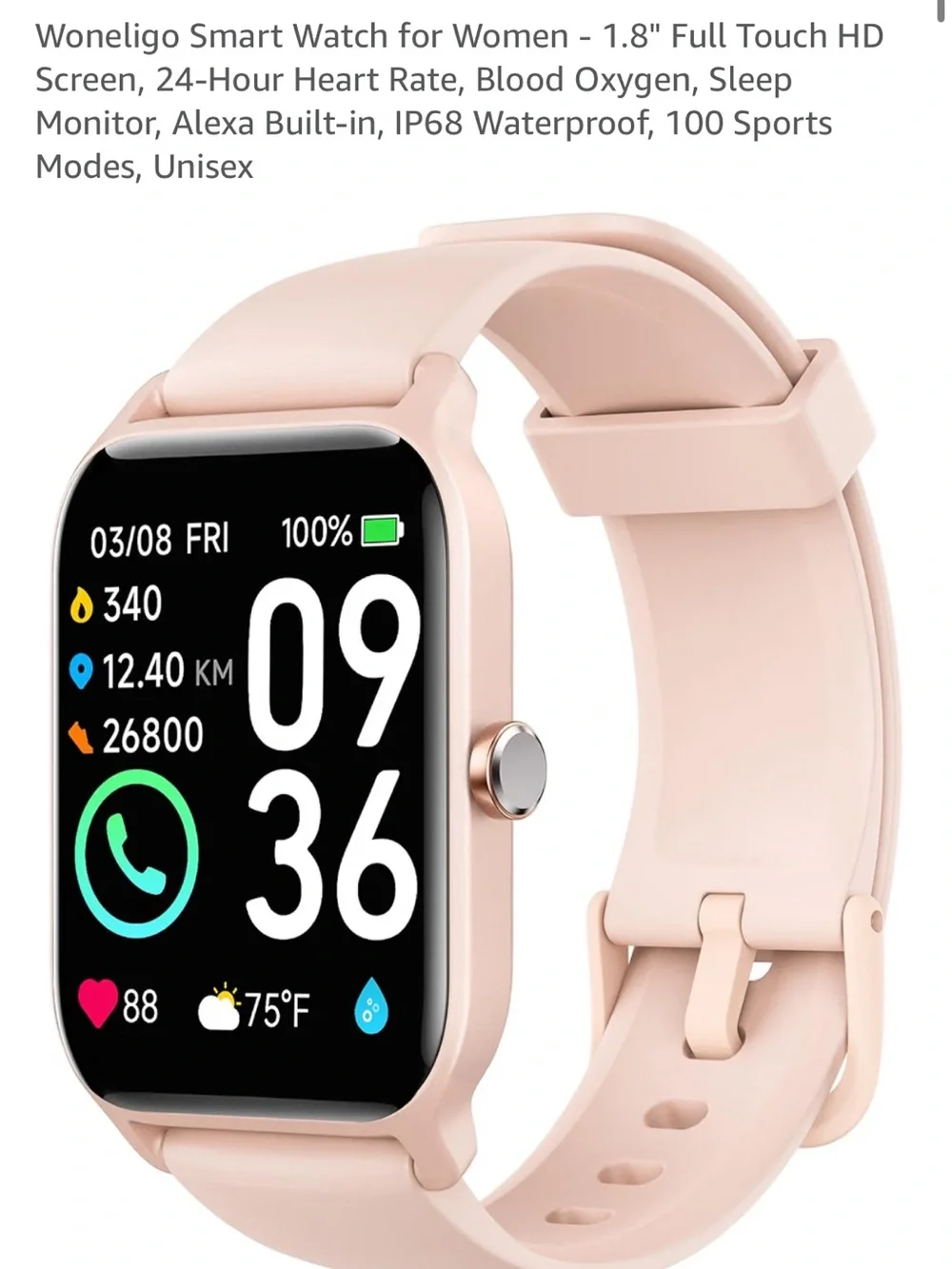 Pink Smart Watch with HD Touch Screen